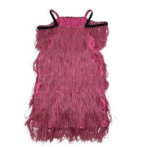 Wishcraft Pink Sequin Child Sz 8 Fringe Cold Shoulder Dress Swifty Barbie Core